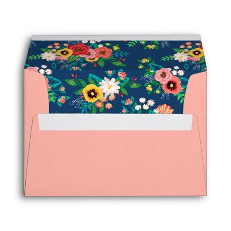 Blush Pink Boho Floral Pattern Lining Envelope Zazzle Pink Boho Envelope Liners Wedding