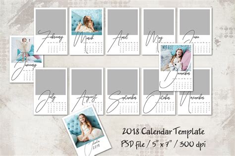 2018 Calendar Template 5x7 Personal ~ Templates ~ Creative Market