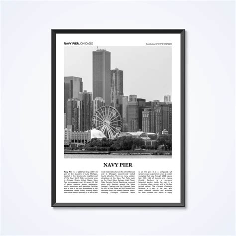 Navy Pier Chicago Black And White Print Navy Pier Chicago Etsy