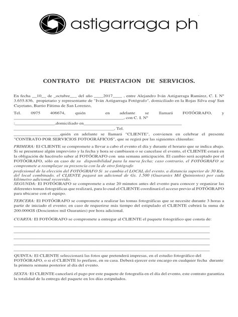 Contrato De Fotografo Pdf Fotógrafo Pagos