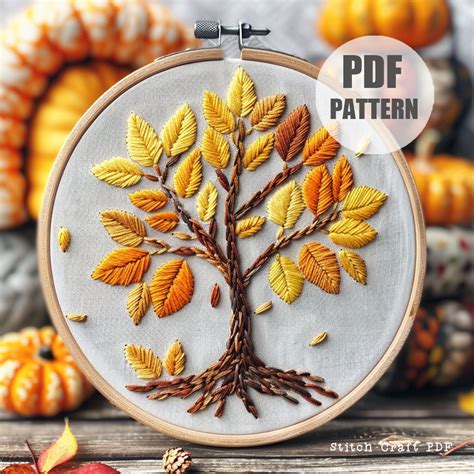 Autumn Tree Hand Embroidery Embroidery Pattern Tree Pattern Digital