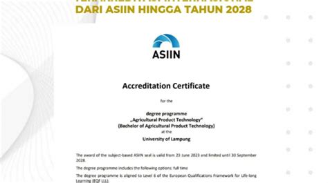 Program Studi S Thp Raih Akreditasi Internasional Asiin Program