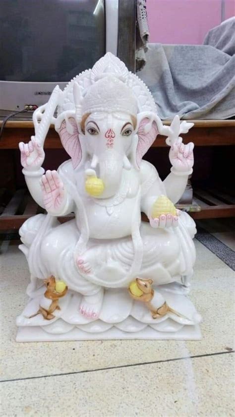 Multicolor Painted Ganesh Ji Marble Statue For Worship At Rs In