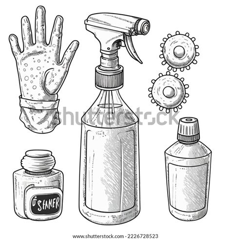 Sketch Sanitizer Bottle Personal Protective Equipment Stock Vector