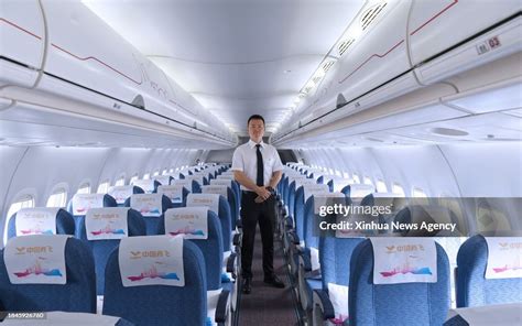 This photo taken on Dec. 13, 2023 shows an interior view of an ARJ21... News Photo - Getty Images