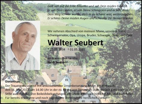 Traueranzeigen Von Walter Seubert Trauerportal Ihrer Tageszeitung