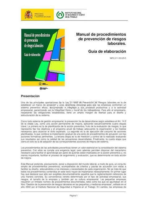 Pdf Manual De Procedimientos De Prevención De Riesgos · Pdf Filepágina 1 Manual De