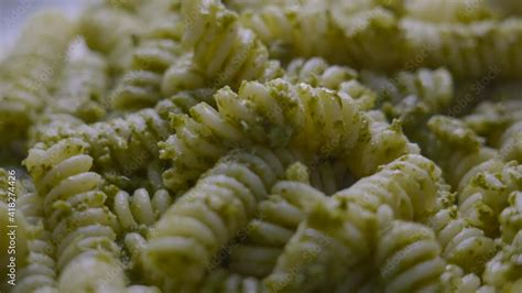 Fusilli Typical Italian Pasta With Pesto Alla Genovese Pesto Is A