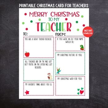 Teacher Christmas Card, Kids Fill In the Blank Teacher Christmas Card