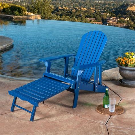 Noble House Oakley Blue Reclining Wood Outdoor Patio Adirondack Chair