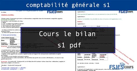 Cours bilan comptable comptabilité générale s1 pdf FSJES cours