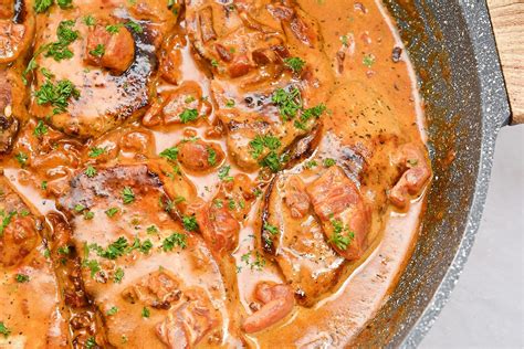 Keto Pork Chops In Tomato Cream Sauce Easy Low Carb Dinner