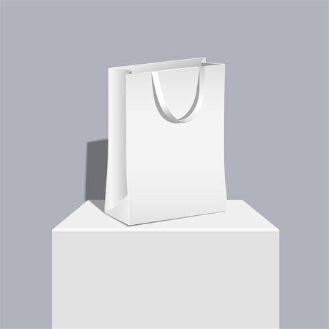 Bolsa De Papel De Compras Blanca En La Mesa Vector Premium