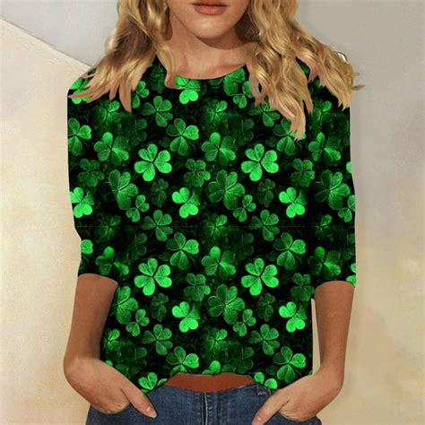 Echfiprom Shirts For Women 3 4 Sleeve St Patricks Day Crewneck Pullover