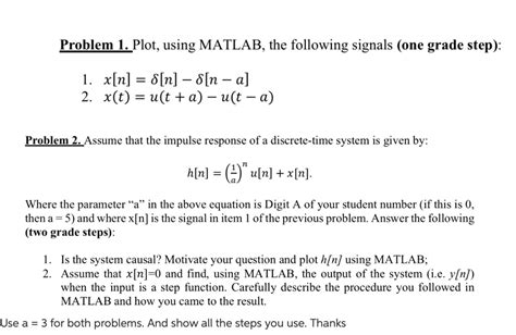 Solved Problem 1 Plotting Signals In Matlab 1 X[n] 8[n] 8[n A] 2 X T U T A U T