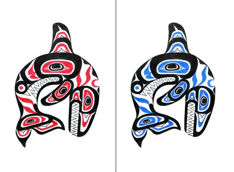 Tlingit Haida Orca Whale Variations Red or Blue SMALL Format - Etsy