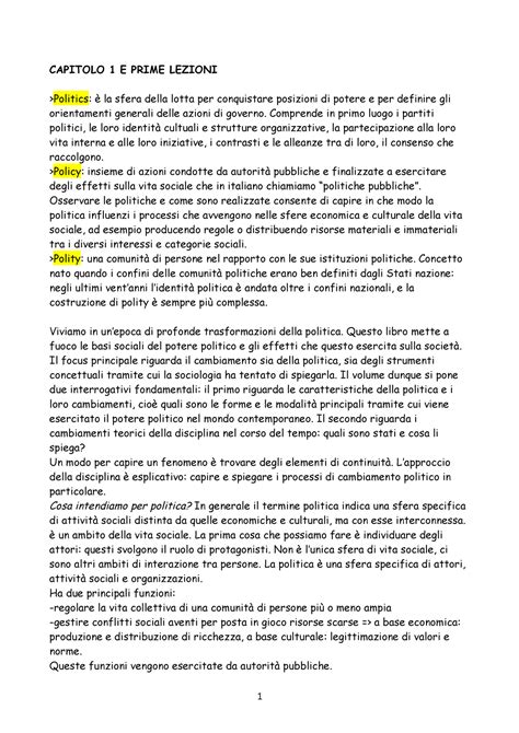 Riassunto Soc Politica Capitolo E Prime Lezioni Politics La