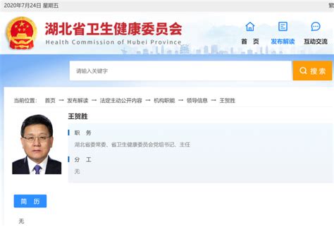火线入鄂逾5个月，湖北省委常委王贺胜卸任省卫健委主任凤凰网
