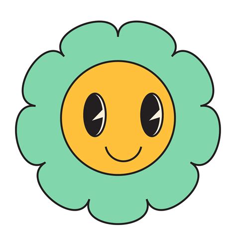 Groovy Flower Cartoon Characters Funny Happy Daisy With Eyes And Smile