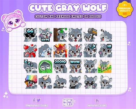 24x Gray Wolf Emotes Cute Jackal Emotes For Your Twitch Etsy