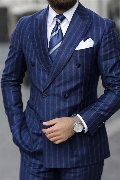 Blue Pinstripe Suits Men Outfit Gentleman Style Giorgenti Custom