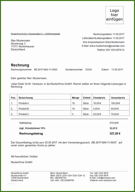 017 Excel Vorlage Rechnung Kleinunternehmer Kostenlos Rechnungsvorlage