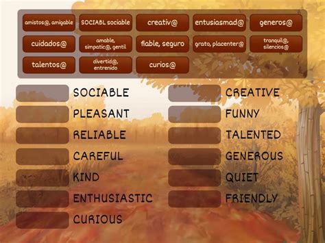 Adjective Of Personality Match Up