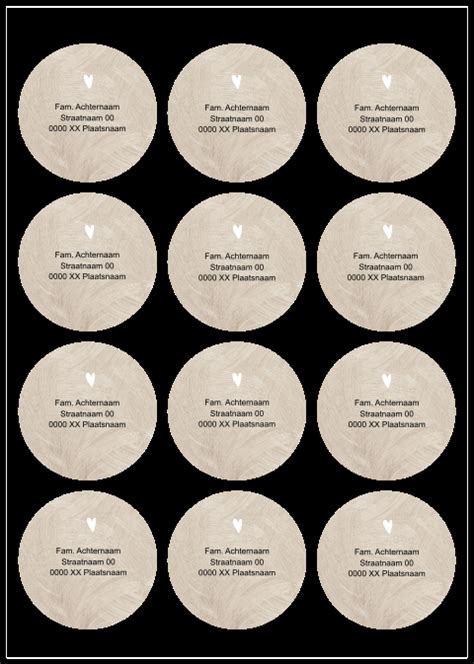 Stijlvolle Ronde Adressticker Met Vegen Structuur En Hartje 12 Stuks