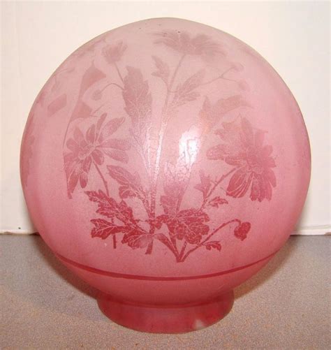 Victorian Glass Cranberry Satin Floral Etched Ball Globe Lamp Shade