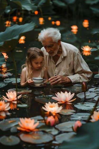 Grand Parent Et Petits Enfants Dans Un Environnement Magique Et