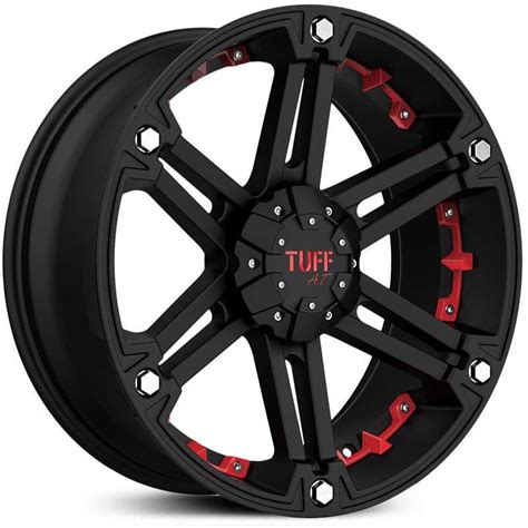 20x9 Tuff T01 Flat Black W Red Accents Rev Wheels And Rims