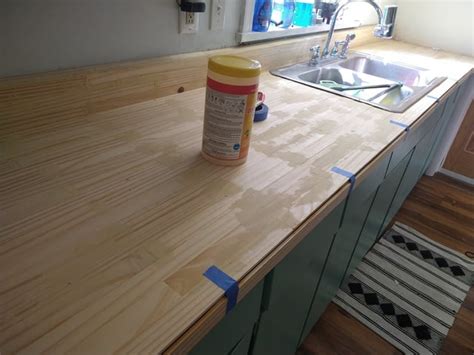 Diy Faux Butcher Block Countertop Made Out Of Paint Sticks Rdiy