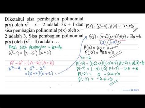 Diketahui Sisa Pembagian Polinomial P X Oleh X X Adalah X