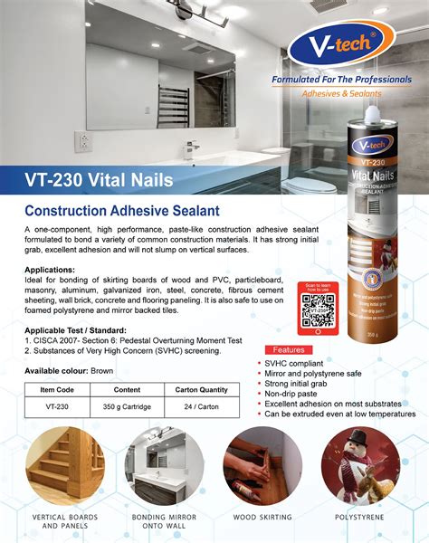 V Tech VT 230 Vital Nails Silicone Construction Adhesive Sealant 350g