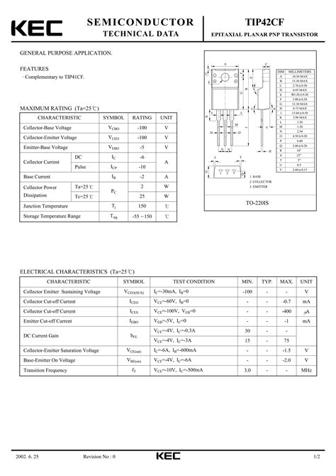 Original Pnp Transistor Tip Cf Tip A V To New Pdf Free