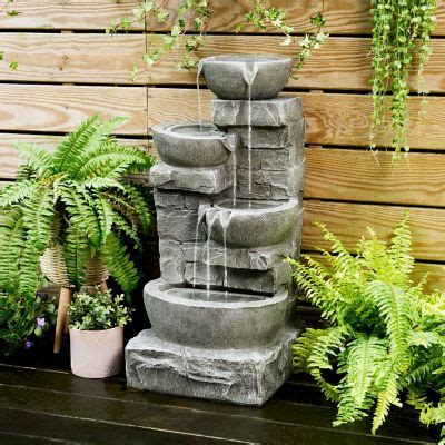 Teamson Home Outdoor Cascading Bowls And Stacked Stone Waterfall