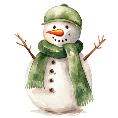 Premium Photo Snowman In Green Hat And Green Scarf