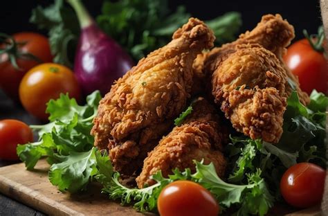 Premium Photo Fried Chicken With Fresh Greens