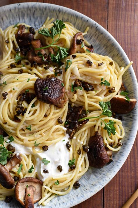 Shiitake Mushroom Pasta With Lemon Butter Sauce, Honey Yogurt and Fried ...