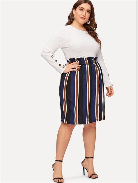 Plus Frill Waist Striped Skirt Shein Frill Skirt Stripe Skirt Midi