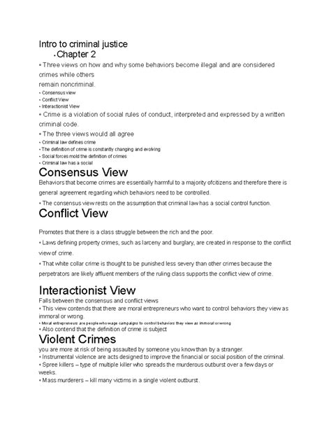 CJ CJ Notes Intro To Criminal Justice Chapter 2 Three Views On