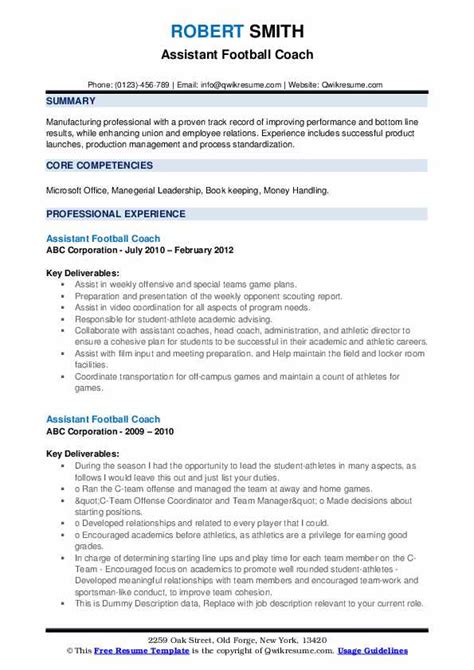 Assistant Football Coach Resume Samples Qwikresume