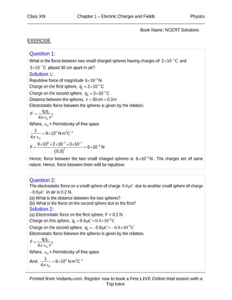 Ncert Books Free Download For Class 12 Physics Chapter 1 Electric Charges And Fields