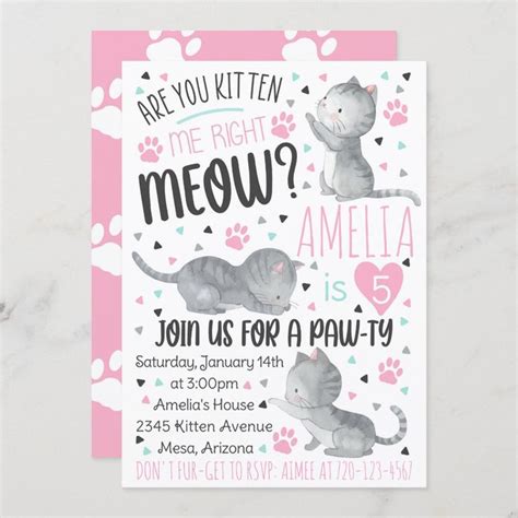 Kitten Birthday Invitation Are You Kitten Me Kitten Birthday