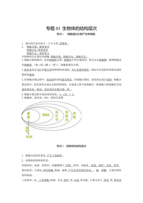 专题03 生物体的结构层次（知识） 备战中考生物一轮复习考点（全国通用） 21世纪教育网