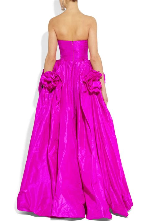 Oscar De La Renta Ruched Strapless Silk Gown In Pink Lyst