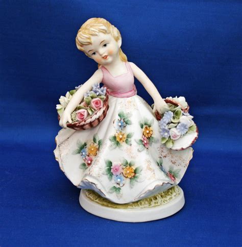 Vintage Lefton China Country Flower Girl Figurine Hand Painted Made In