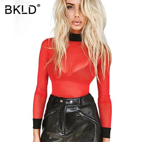 Bkld 2017 Autumn Sexy Women T Shirt See Through Transparent Mesh Tops