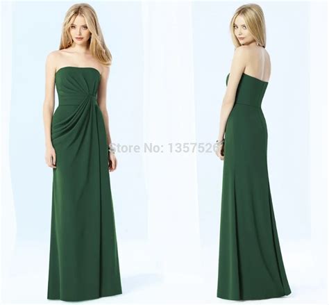 Hunter Green Prom Dresses Strapless Pleated Sheath Floor Length Chiffon