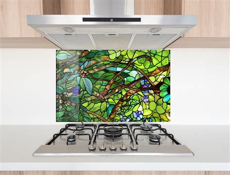 Tempered Glass Backsplash Green Stained Backsplash Tiles Leaf Backsplash For Kitchen Splashback